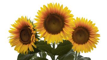 ai gegenereerd levendig zonnebloemen knal tegen zuiver wit achtergrond in isolatie foto