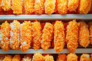 ai gegenereerd bevroren oranje vis stokjes huisgemaakt snel voedsel. foto