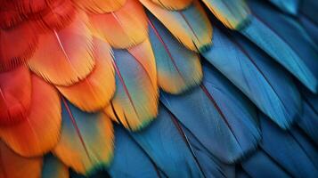 ai gegenereerd dichtbij omhoog van een kleurrijk vogelstand veren foto