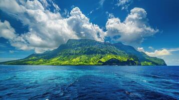 ai gegenereerd eiland temidden van lichaam van water foto