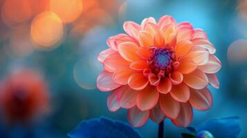 ai gegenereerd oranje en blauw bloem met wazig lichten foto