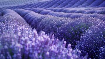 ai gegenereerd lavendel bloemen in veld- met blauw lucht foto