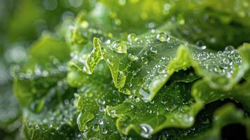 ai gegenereerd dichtbij omhoog van groen fabriek met water druppels foto