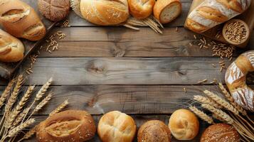 ai gegenereerd houten tafel met broden van brood foto