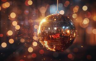 ai gegenereerd glimmend disco bal hangende van draad foto