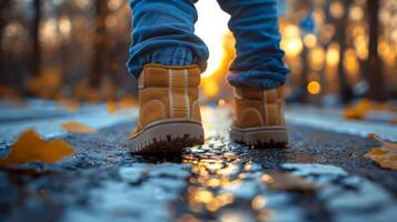 ai gegenereerd vrouw en kind wandelen naar beneden straat foto