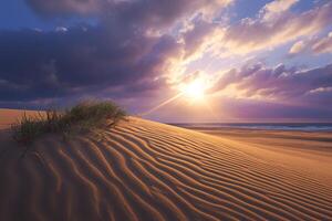 ai gegenereerd zonsondergang schoonheid landschap van tottori zand duinen in Japan foto