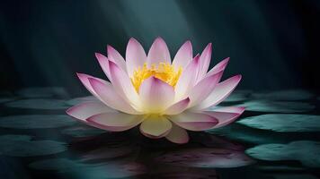 ai gegenereerd majestueus lotus bloem bloei tegen een donker, mysterieus backdrop foto