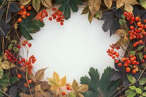 ai gegenereerd ecologisch schoonheid viburnum bessen creëren een herfst themed vlak leggen foto