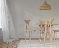 mockup interieur, mockup poster hout in leeg afbeelding interieur dining kamer in illustratie 3d weergave. foto