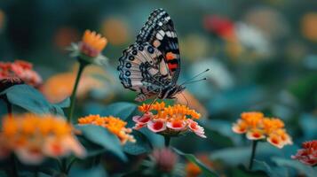 ai gegenereerd vlinder resting Aan bloem foto