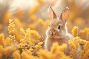 ai gegenereerd schattig konijn in voorjaar bloemen. foto