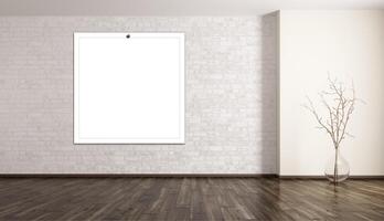 blanco wit kader in leeg kamer met houten verdieping foto