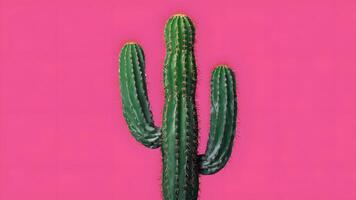 ai gegenereerd minimaal knal kunst stijl tropisch mode cactus Aan roze achtergrond foto