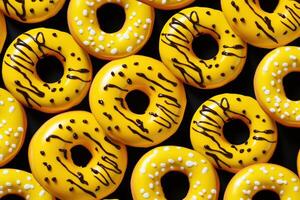ai gegenereerd circulaire geel donut patroon voedsel. genereren ai foto