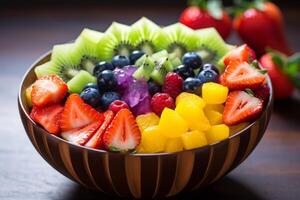 ai gegenereerd sappig regenboog fruit salade. genereren ai foto