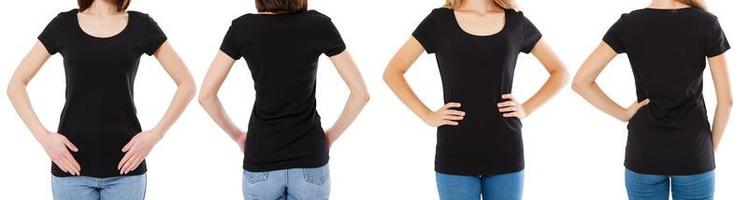 twee vrouw in zwart t-shirt bijgesneden afbeelding voor- en achteraanzicht, t-shirt set, mockup tshirt leeg foto