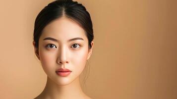 ai gegenereerd elegant jong Aziatisch vrouw met vlekkeloos teint foto