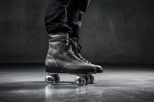 ai gegenereerd gefocust schaatser vervelend skates Aan grijs achtergrond. genereren ai foto