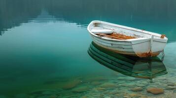 ai gegenereerd klein boot drijvend Aan water foto