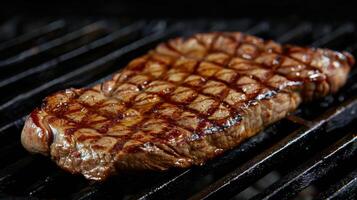 ai gegenereerd steak grillen Aan rooster foto