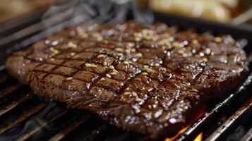 ai gegenereerd steak Aan frituren pan foto