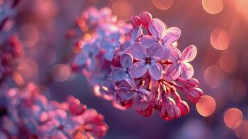 ai gegenereerd dichtbij omhoog van Purper bloemen foto