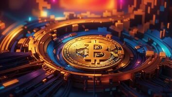 ai gegenereerd bitcoin cryptogeld digitaal geld gouden munt technologie concept cryptogeld bitcoin foto