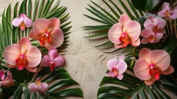 ai gegenereerd wit en roze bloemen Aan blauw achtergrond foto