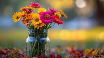 ai gegenereerd kleurrijk bloemen in een vaas foto