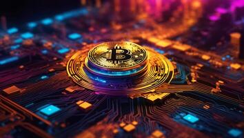 ai gegenereerd cryptogeld bitcoin digitaal geld gouden munt technologie bedrijf concept cryptogeld bitcoin foto