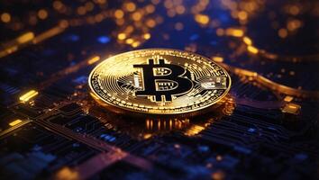ai gegenereerd bitcoin cryptogeld digitaal geld gouden munt technologie concept cryptogeld bitcoin foto