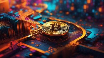 ai gegenereerd bitcoin cryptogeld digitaal geld gouden munt technologie en bedrijf concept foto