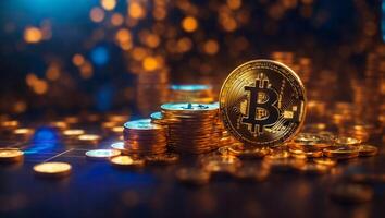 ai gegenereerd bitcoin cryptogeld digitaal geld gouden munt technologie en bedrijf concept foto