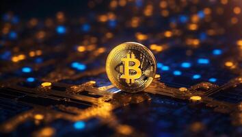 ai gegenereerd cryptogeld bitcoin digitaal geld gouden munt technologie bedrijf concept cryptogeld bitcoin foto
