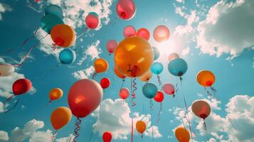 ai gegenereerd kleurrijk ballonnen drijvend in de lucht foto