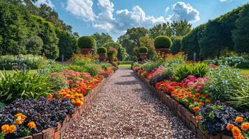 ai gegenereerd levendig tuin barsten met kleurrijk bloemen foto