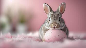 ai gegenereerd schattig konijn met een Pasen ei foto