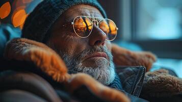 ai gegenereerd Mens zittend Bij casino tafel met chips foto