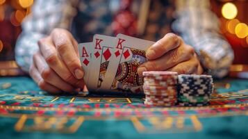 ai gegenereerd persoon spelen een spel van poker foto