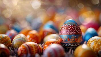 ai gegenereerd kleurrijk Pasen eieren met ingewikkeld patronen foto