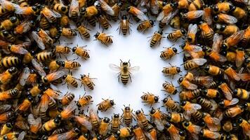 ai gegenereerd groep van honingbijen Aan wit achtergrond, geïsoleerd gouden honingbijen foto