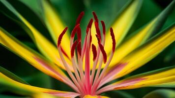 ai gegenereerd gedetailleerd abstract effect met meetkundig tropisch bloem meeldraden macro foto
