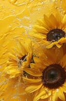 ai gegenereerd een geel zonnebloemen schilderij met spetters en water bespat Aan het foto