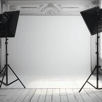 ai gegenereerd studio elegantie leeg foto studio met wit cyclorama backdrop voor sociaal media post grootte