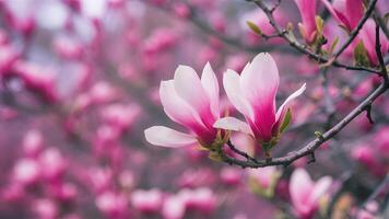 ai gegenereerd lief magnolia bloesem met zacht focus Aan bloemen achtergrond foto