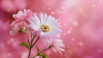 ai gegenereerd romantisch licht bokeh verbetert mooi roze pastel bloemen achtergrond foto