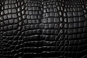 ai gegenereerd krokodil zwart leer structuur achtergrond, krokodil zwart leer achtergrond, leer textuur, krokodil leer 3d textuur, krokodil huid textuur, ai generatief foto