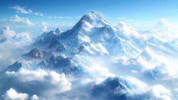 ai gegenereerd een visie van de top van een berg in de wolken foto