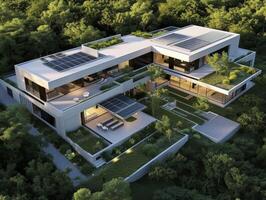 ai gegenereerd een modern minimalistische futuristische huis foto